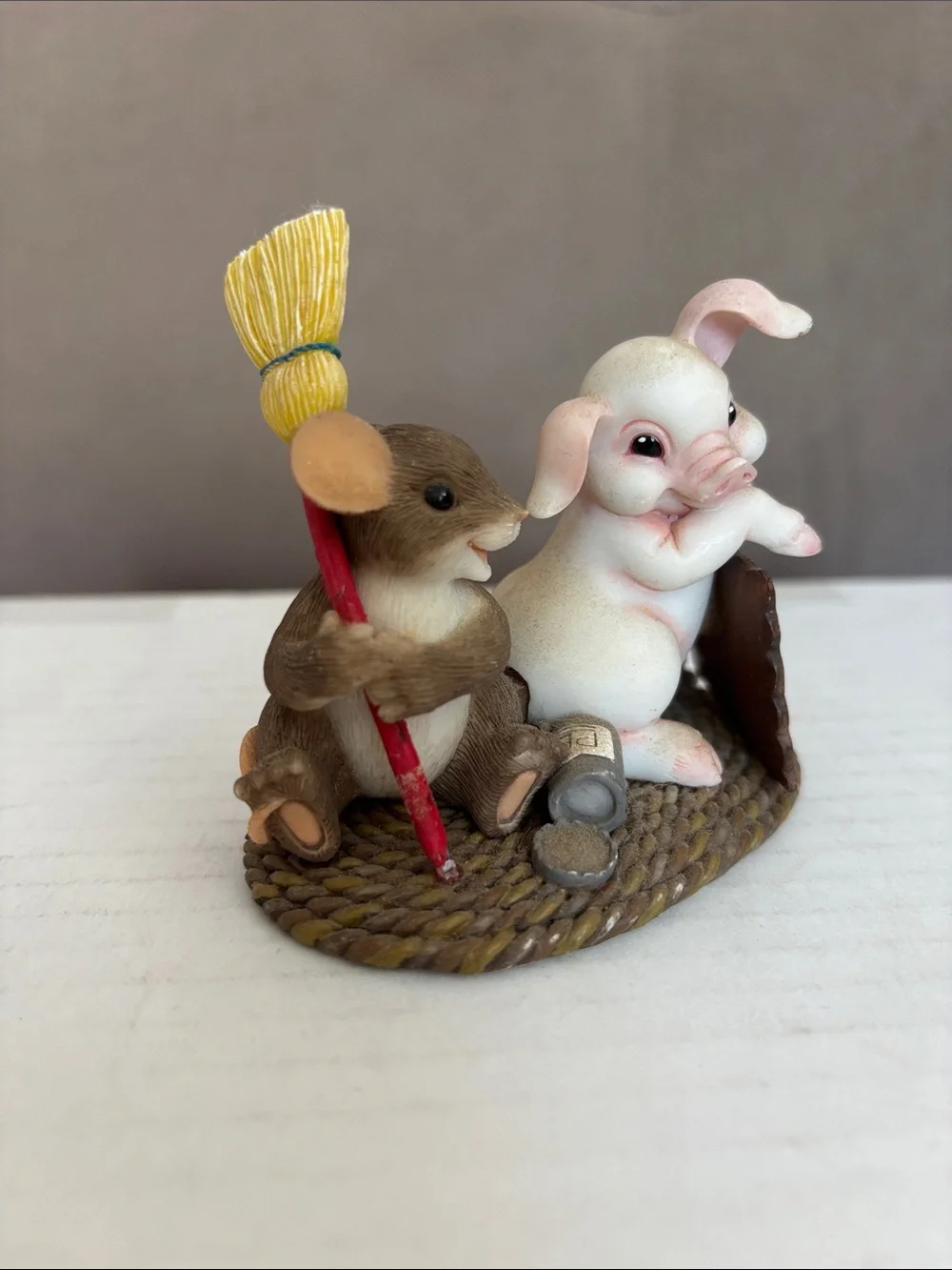 Pink Pig & Brown Mouse 'Home Sweet Home' Figurine - Ceramic Accent